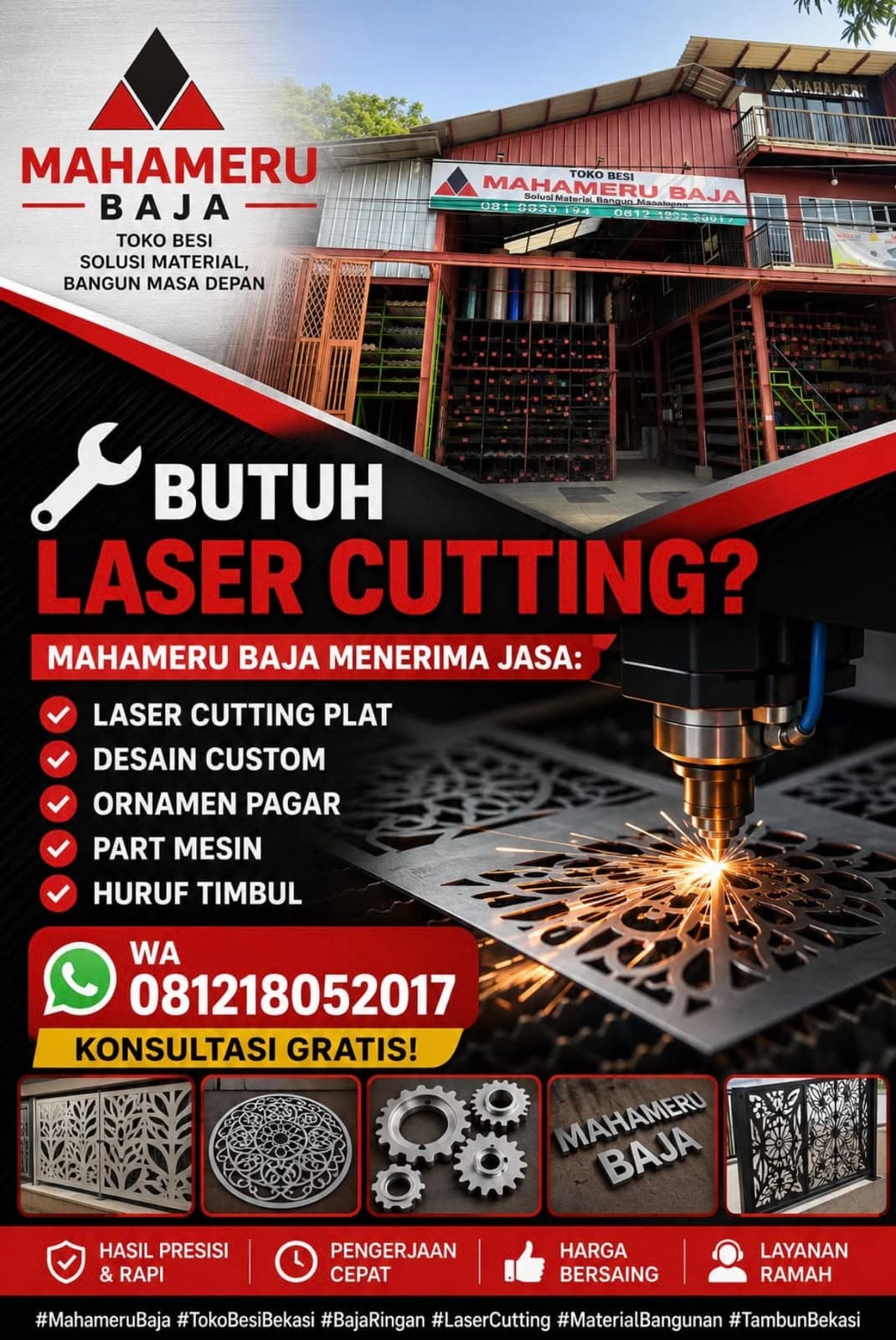 Poster jasa laser cutting Mahameru Baja
