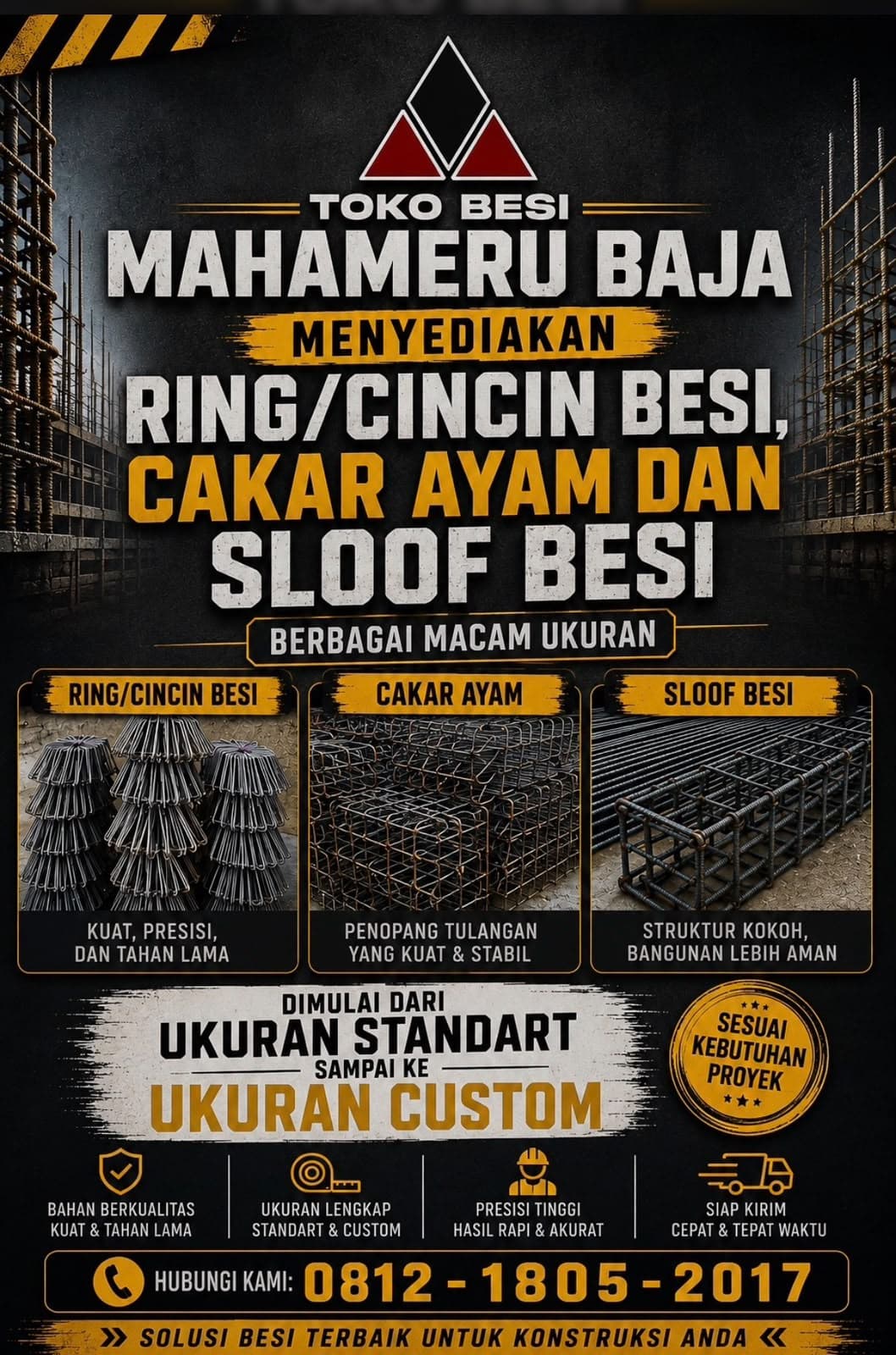 Poster ring besi, cakar ayam, dan sloof besi Mahameru Baja